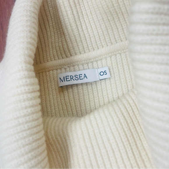 Mersea OS Cream Oversized Cape Poncho Open Sides Ribbed High Turtle Neckline - Picture 2 of 5